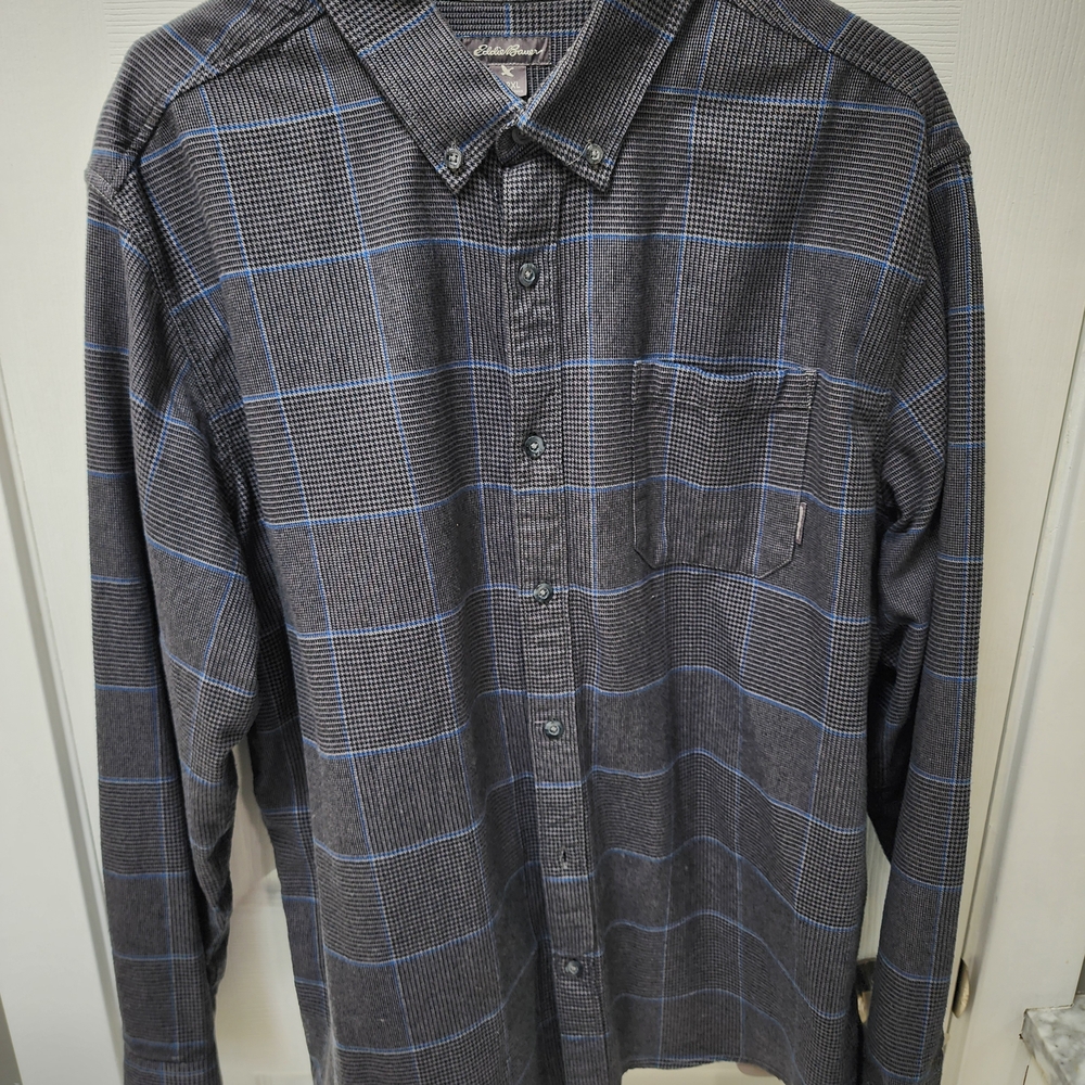 Eddie Bauer Men's Black and Blue Checkered Shirt